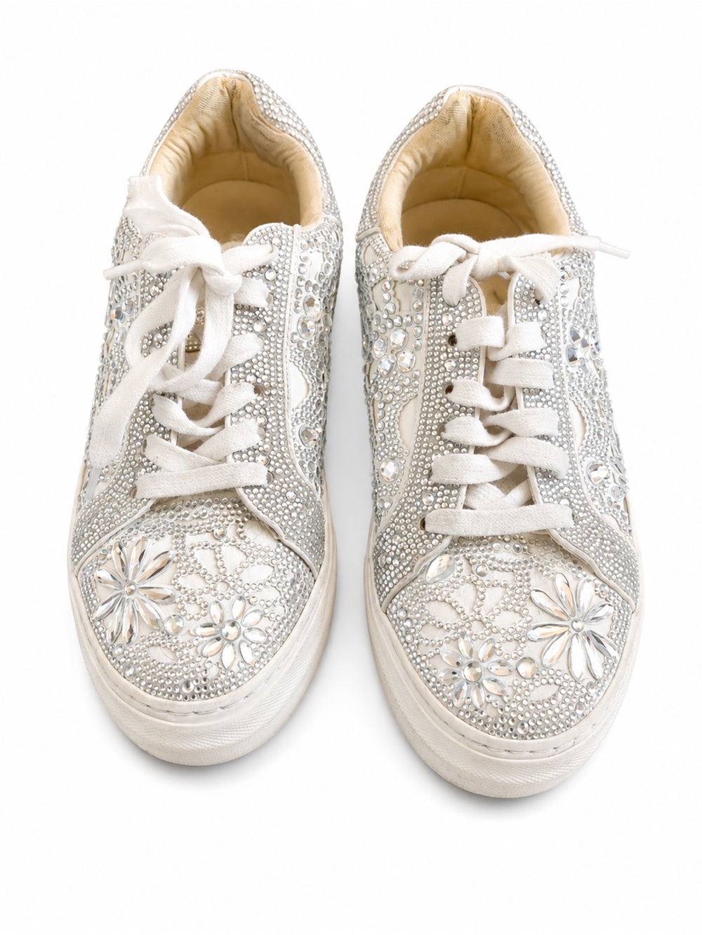 Betsy Johnson Lenon Ivory Lace Rhinestone Floral Sneakers 6.5
